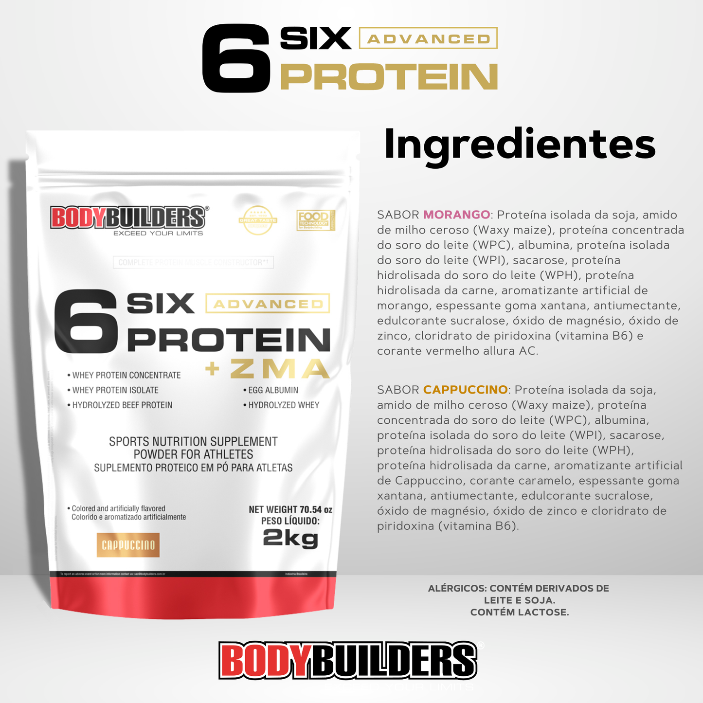 Kit 6 Six Protein Advanced c/ZMA 2kg + Glutamina 100% 300g - Bodybuilders