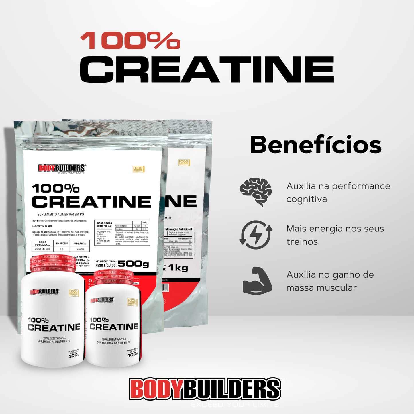 Creatina 100% Pura 1kg - Bodybuilders