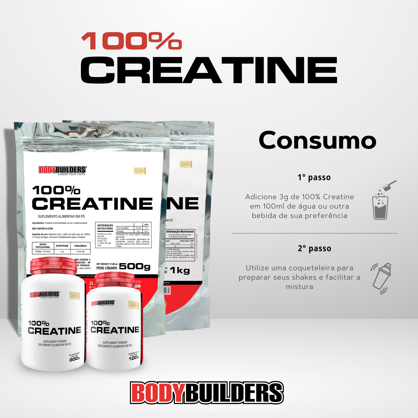 Creatina 100% Pura 1kg - Bodybuilders