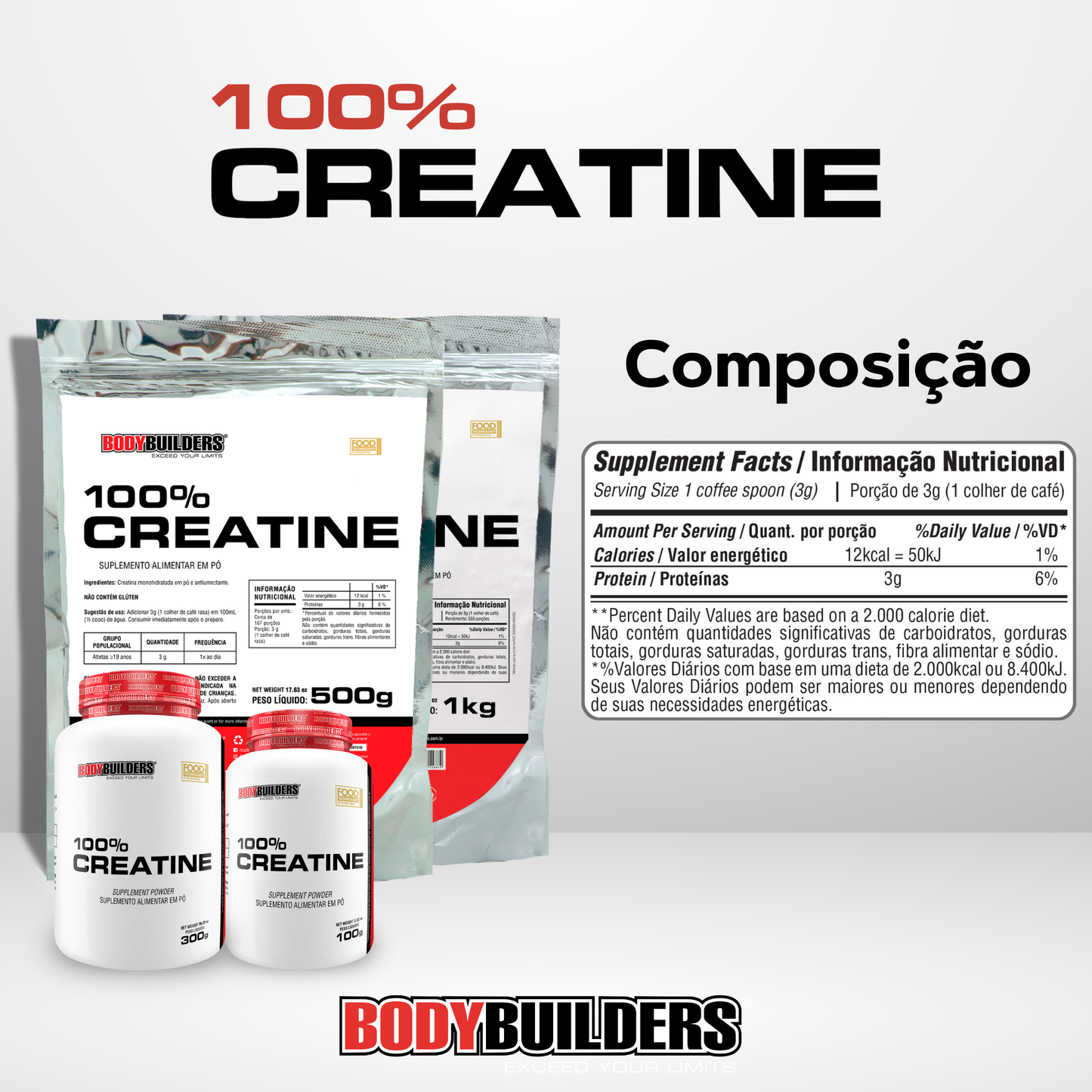 Creatina 100% Pura 1kg - Bodybuilders