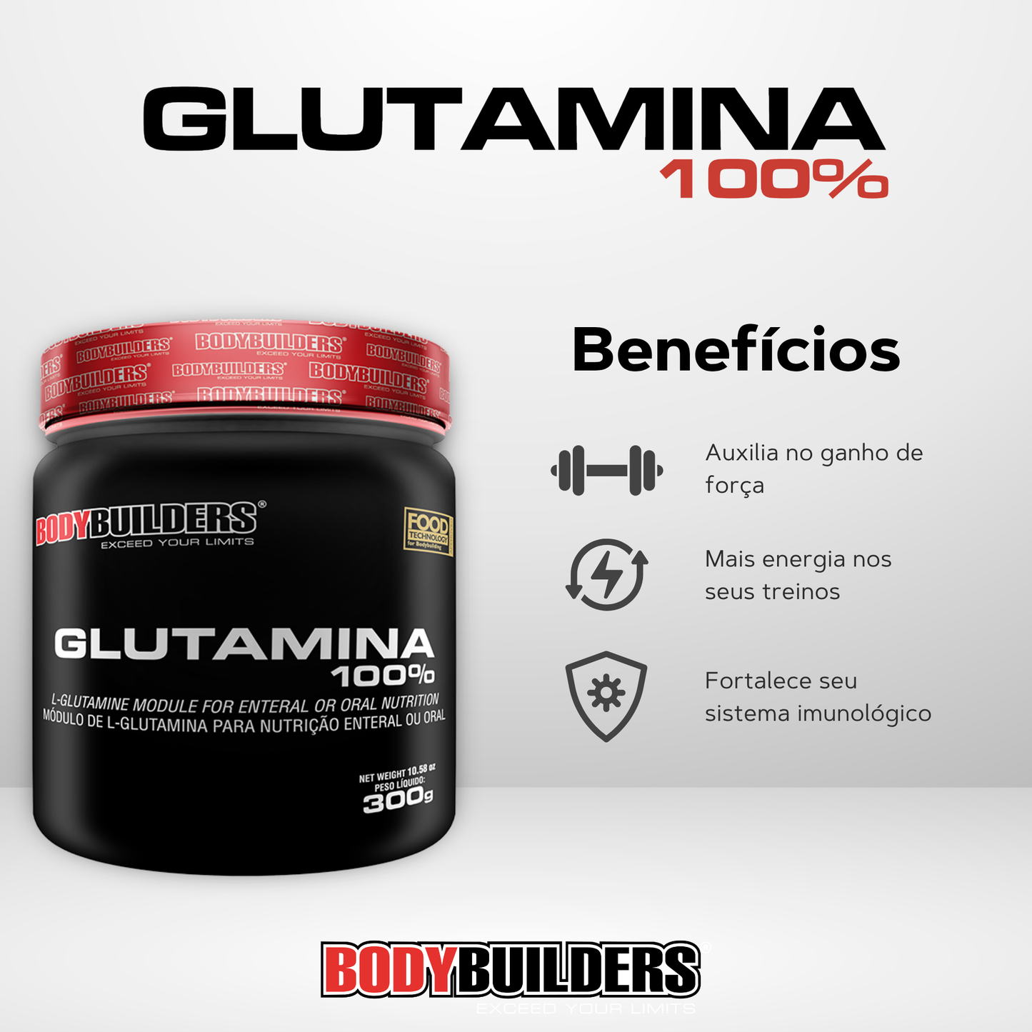 Kit 3x Glutamina 100% Pura 300g - Bodybuilders