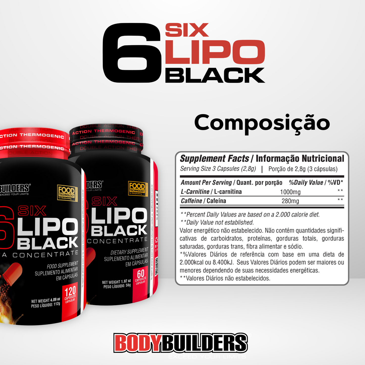 Kit 4x 6 Six Lipo Black 120 Cápsulas - Bodybuilders