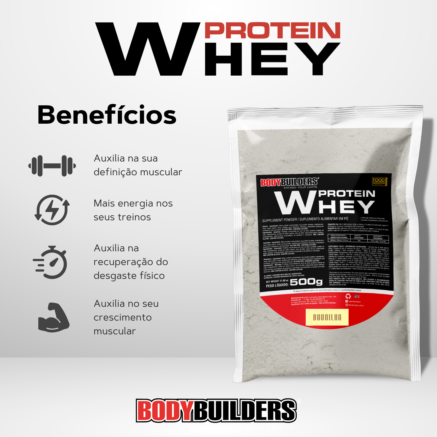 Kit Whey Protein 500g + BCAA 4.5 100g + Power Creatine 100g + Cocktail Shaker – Bodybuilders