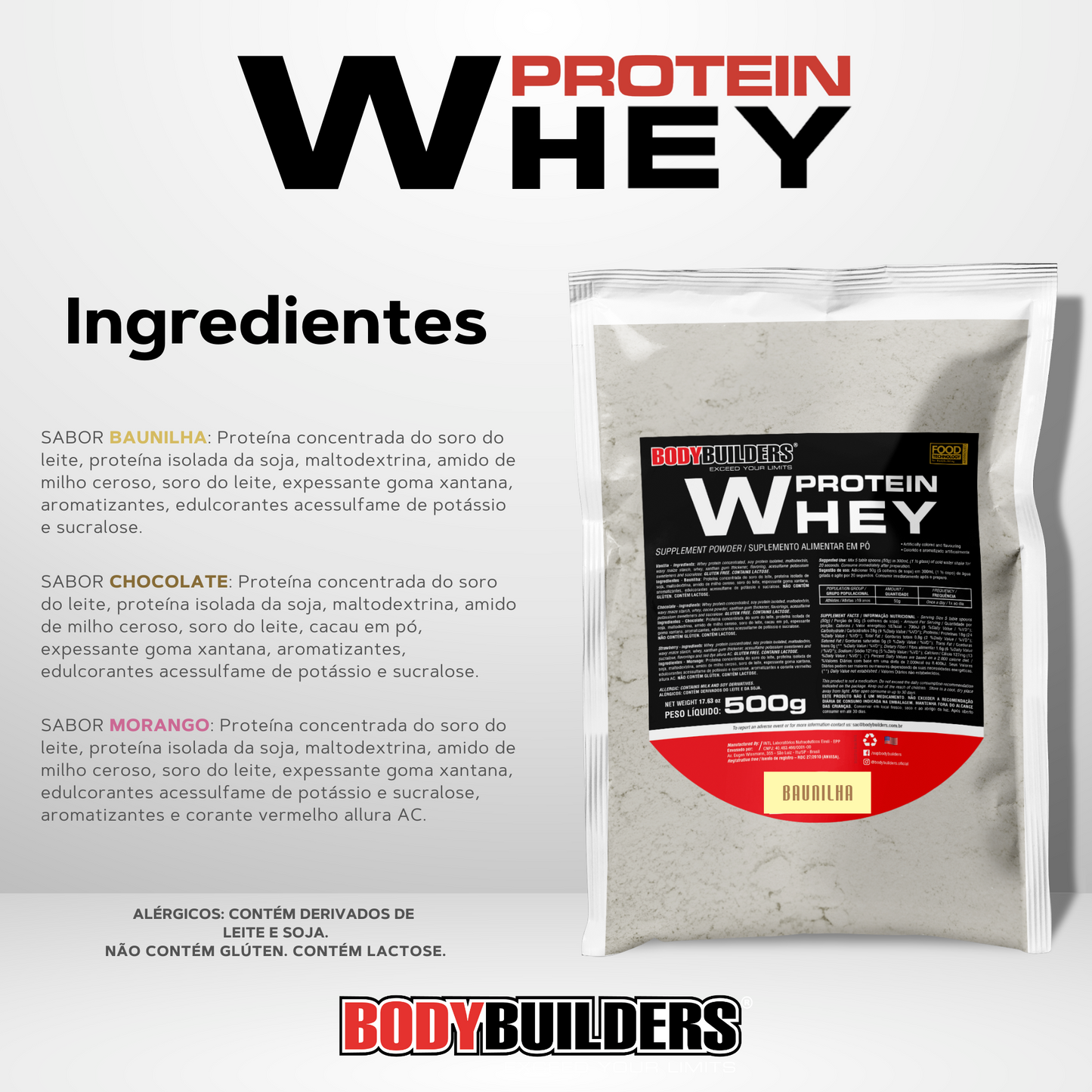 Kit Whey Protein 500g + BCAA 4,5g 100g + Power Creatine 100g - Bodybuilders