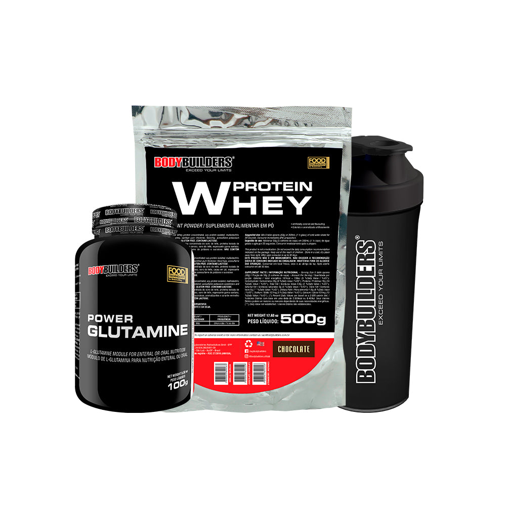 KIT Whey Protein 500g + Power Glutamina 100g + Coqueteleira - Bodybuilders