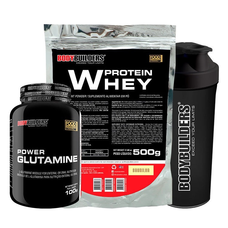 KIT Whey Protein 500g + Power Glutamina 100g + Coqueteleira - Bodybuilders