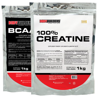 Kit Creatina 100% Pura 1kg + BCAA 4,5g 1kg Tangerina - Bodybuilders