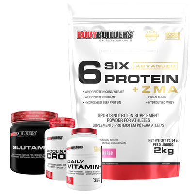 Kit Whey Protein com ZMA 2kg + Picolinato Cromo 100 cápsulas + Daily Vitamin 90 cápsulas + Glutamina 300g - Bodybuilders