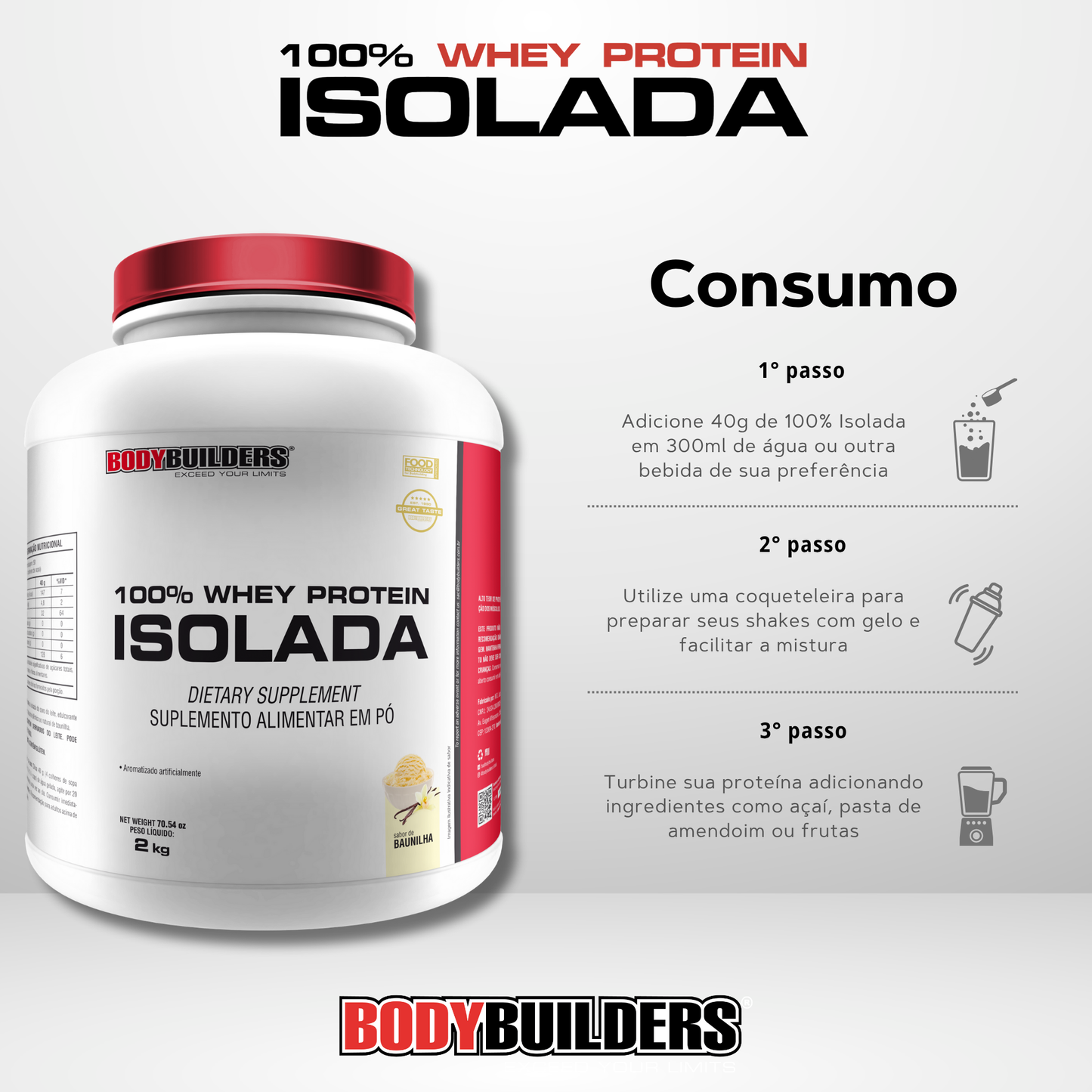 Kit Whey Protein 100% Isolada 2kg + Power Creatina 300g - Bodybuilders