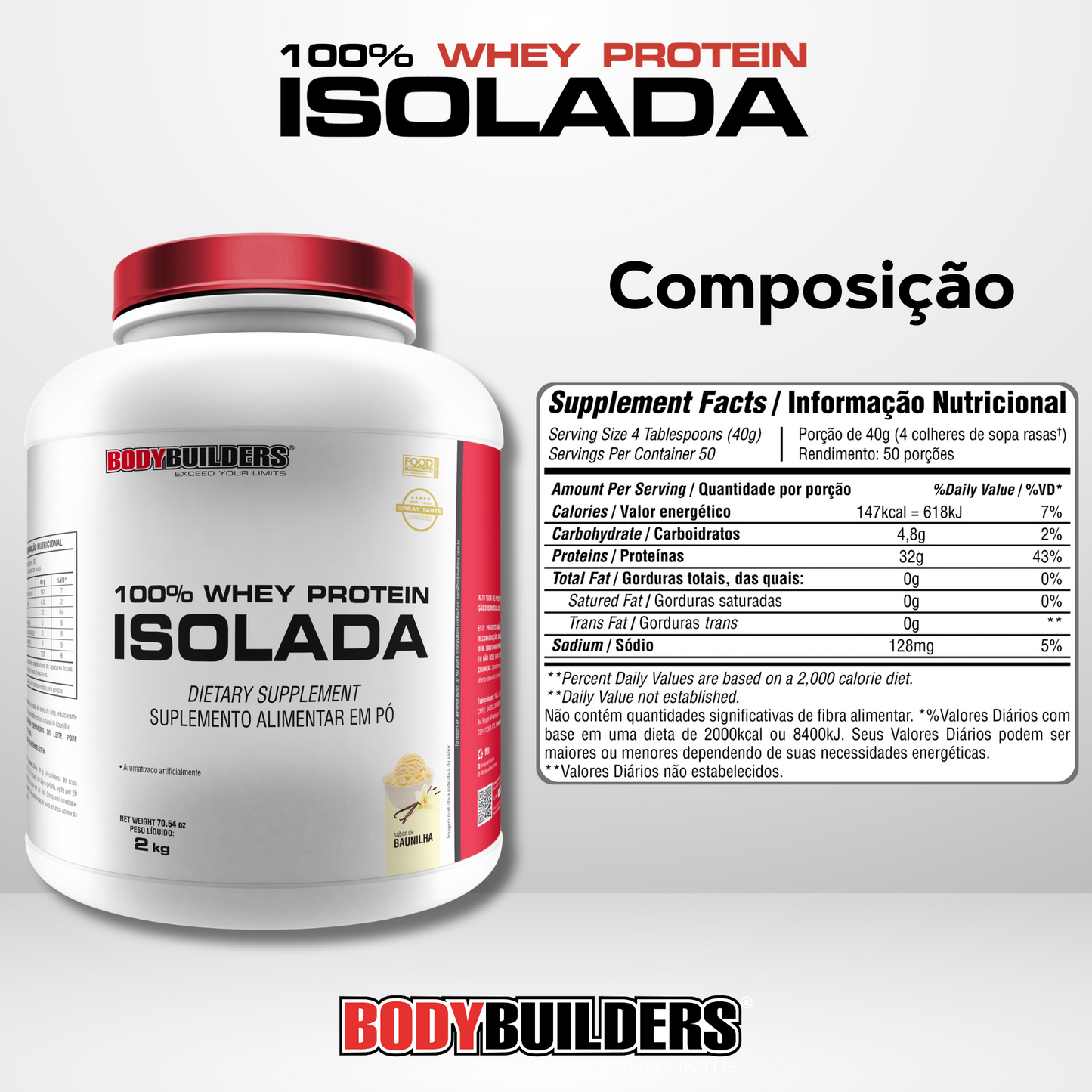 Kit Whey Protein 100% Isolada 2kg + Power Creatina 300g - Bodybuilders