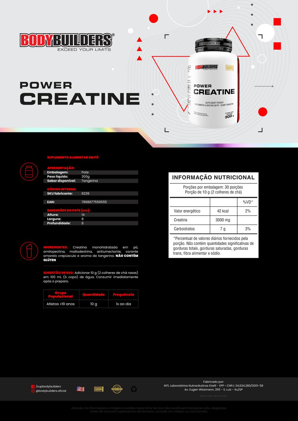 KIT Whey Protein 500g + Power Creatina 300g + Coqueteleira - Bodybuilders