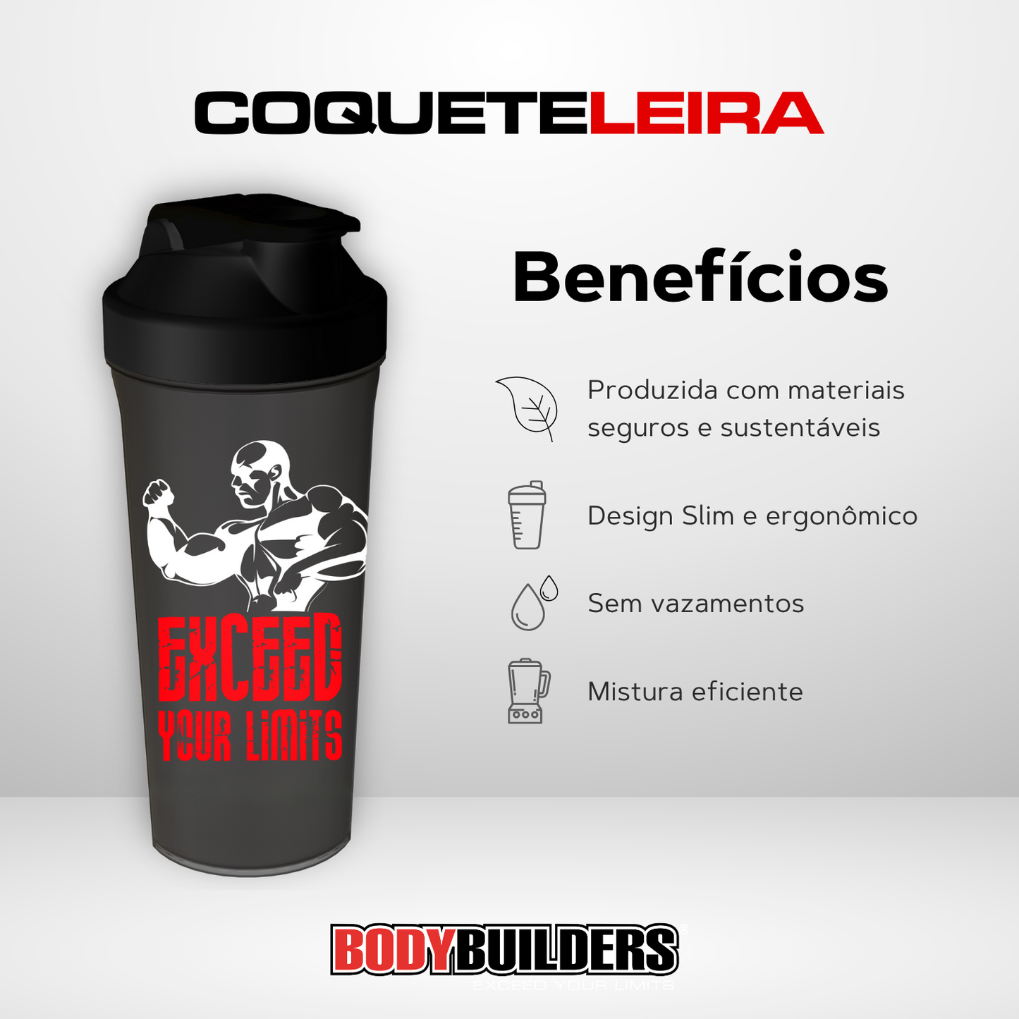 Kit Whey Protein 500g + BCAA 4,5g 100g + Coqueteleira 600ml - Bodybuilders