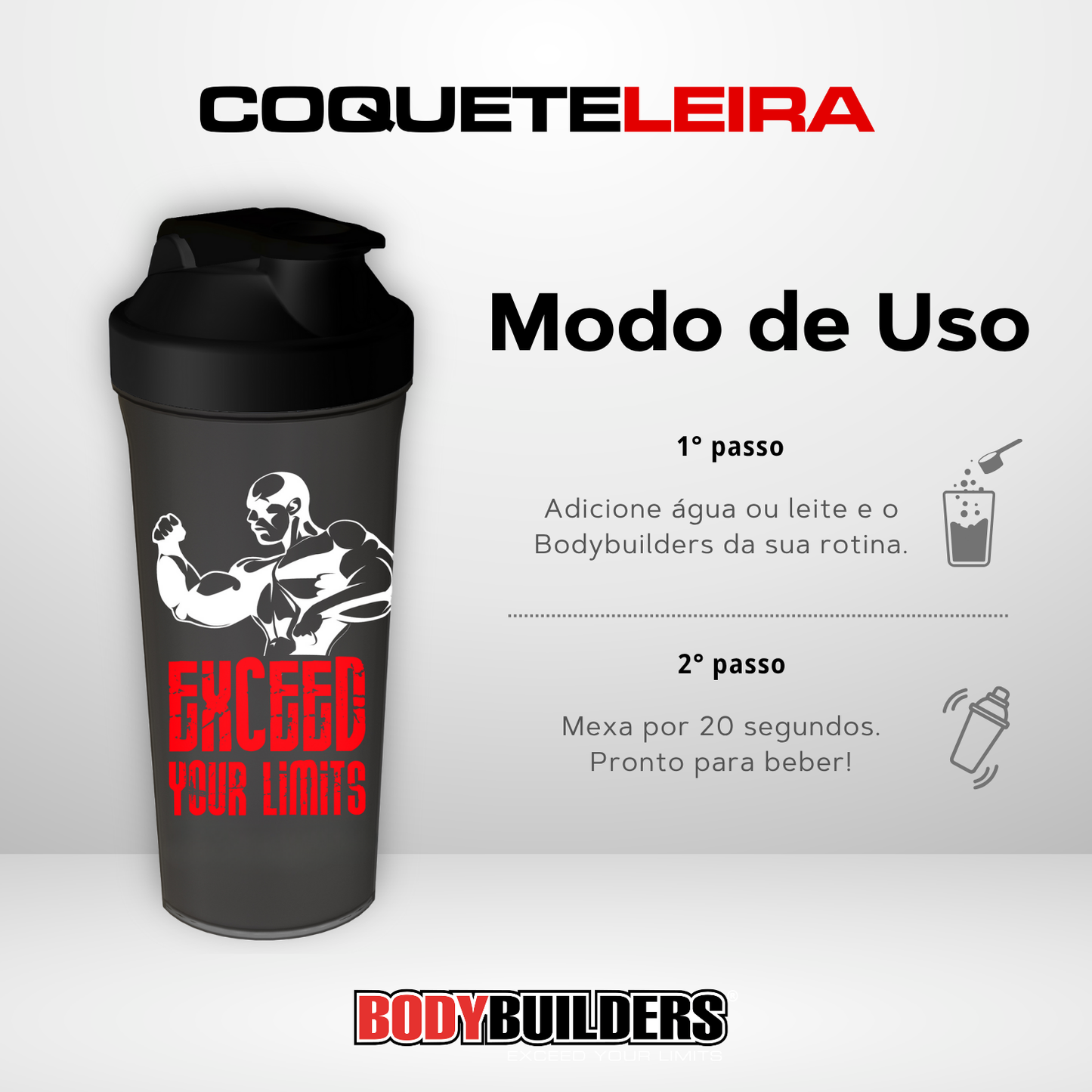 Kit Whey Protein 500g + BCAA 4,5g 100g + Coqueteleira 600ml - Bodybuilders