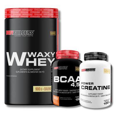 Kit Waxy Whey 900g + BCAA 4,5 100g + Power Creatina 100g - Bodybuilders