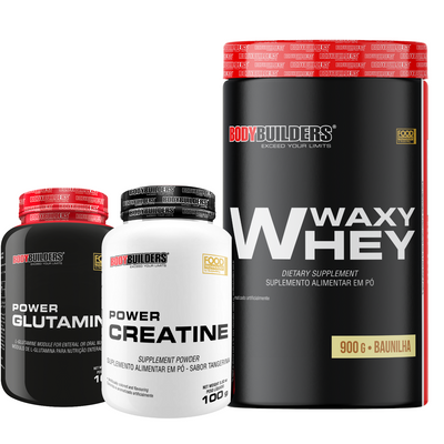 Kit Waxy Whey 900g + Power Creatine 100g + Power Glutamine 100g - Bodybuilders