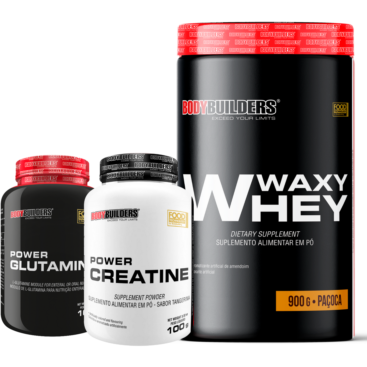 Kit Waxy Whey 900g + Power Creatine 100g + Power Glutamine 100g - Bodybuilders