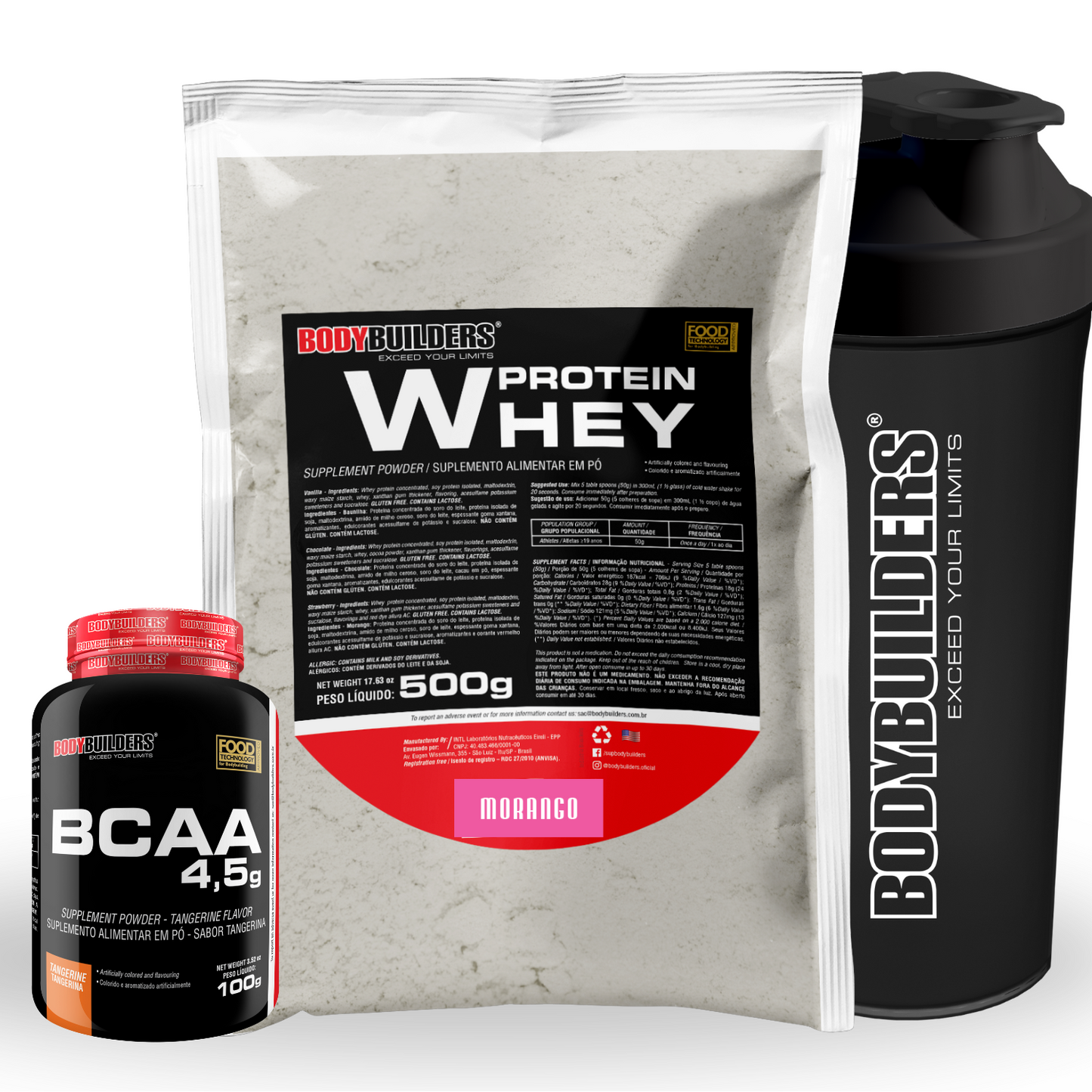 Kit Whey Protein 500g + BCAA 4,5g 100g + Coqueteleira 600ml - Bodybuilders