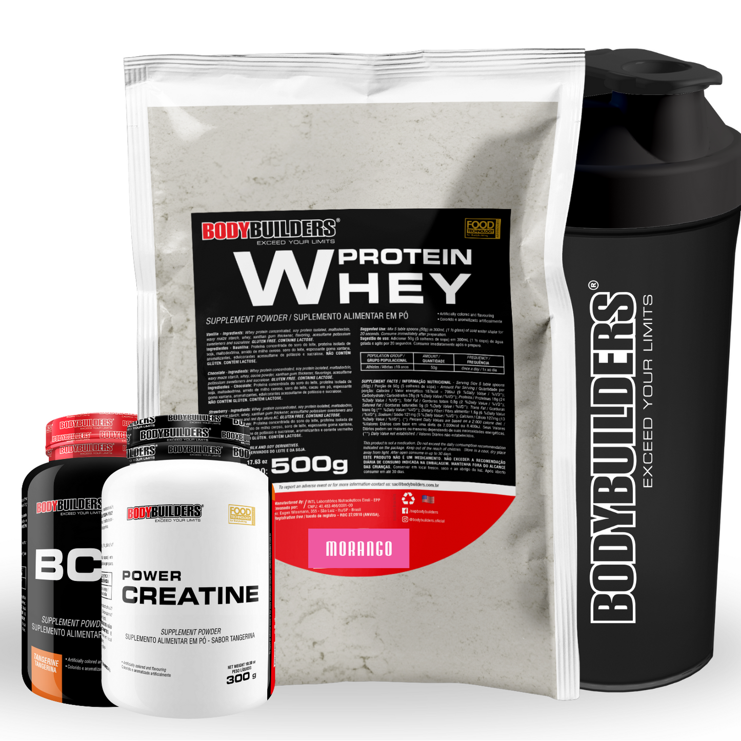 Kit Whey Protein 500g + BCAA 4,5 100g + Power Creatine 100g + Coqueteleira 600ml – Bodybuilders