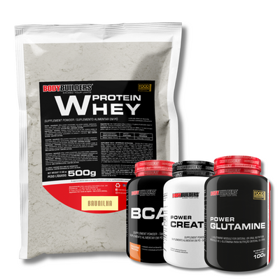 Kit Whey Protein 500g + Power Creatine 100g + Power Glutamine 100g + BCAA 4,5g 100g - Bodybuilders