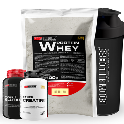 Kit Whey Protein 500g + Power Creatine 100g + Power Glutamine 100g + Coqueteleira - Bobybuilders