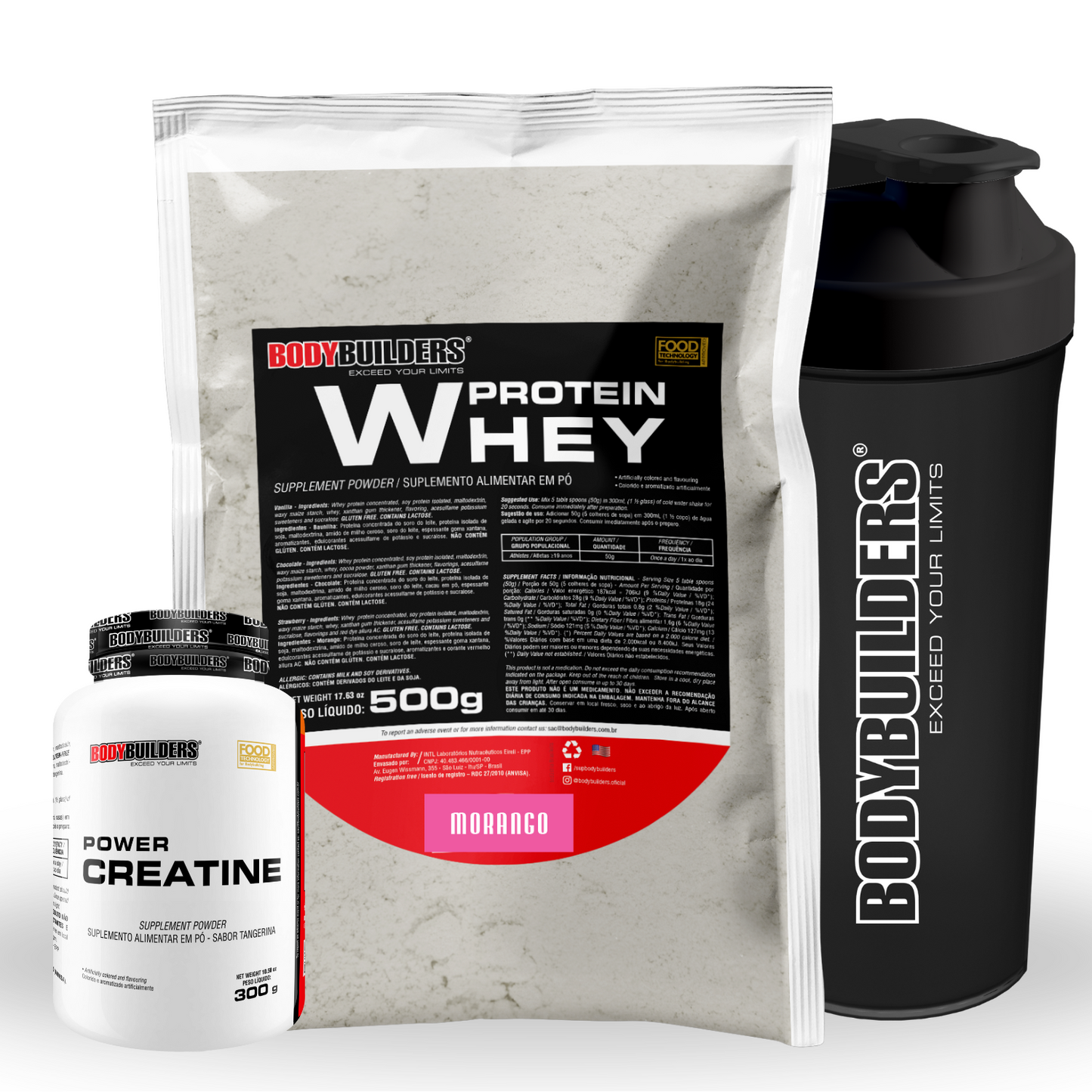 Kit Whey Protein 500g + Power Creatine 300g + Coqueteleira 600ml - Bodybuilders