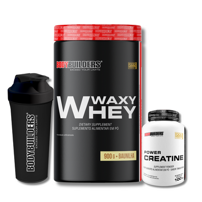 Kit Waxy Whey 900g + Power Creatina 100g + Coqueteleira 600ml - Bodybuilders