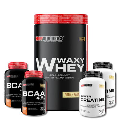 Kit Waxy Whey 900g + 2x BCAA 4,5g 100g + 2x Power Creatine 100g - Bodybuilders