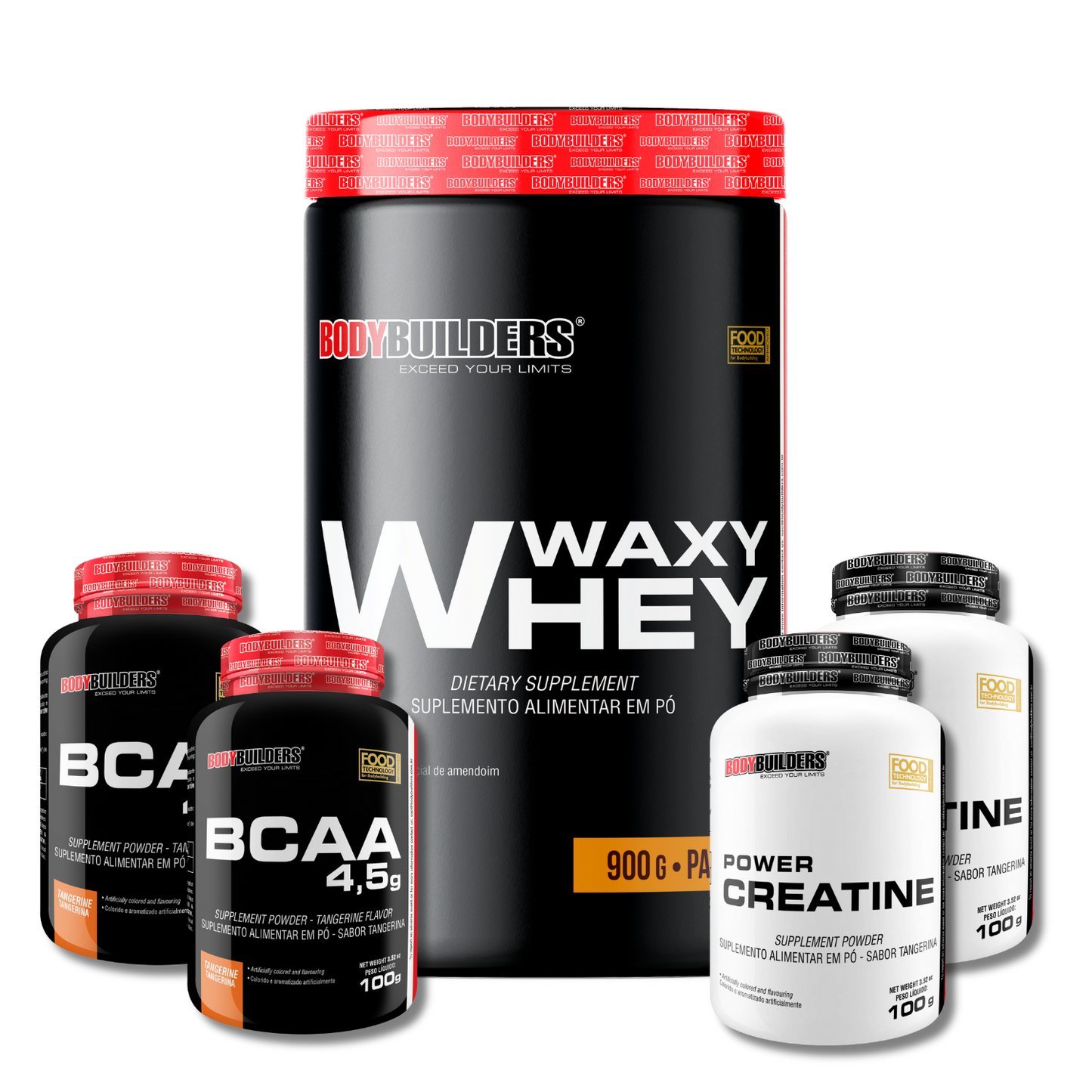 Kit Waxy Whey 900g + 2x BCAA 4,5g 100g + 2x Power Creatine 100g - Bodybuilders