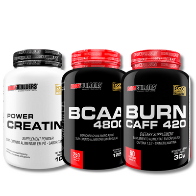 Kit Power Creatine 100g + BCAA 250 Cáps + Burn Caff 60 Cáps - Bodybuilders