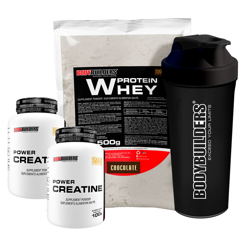Kit Whey Protein 500g + 2x Power Creatine 100g + Coqueteleira 600ml - Bodybuilders