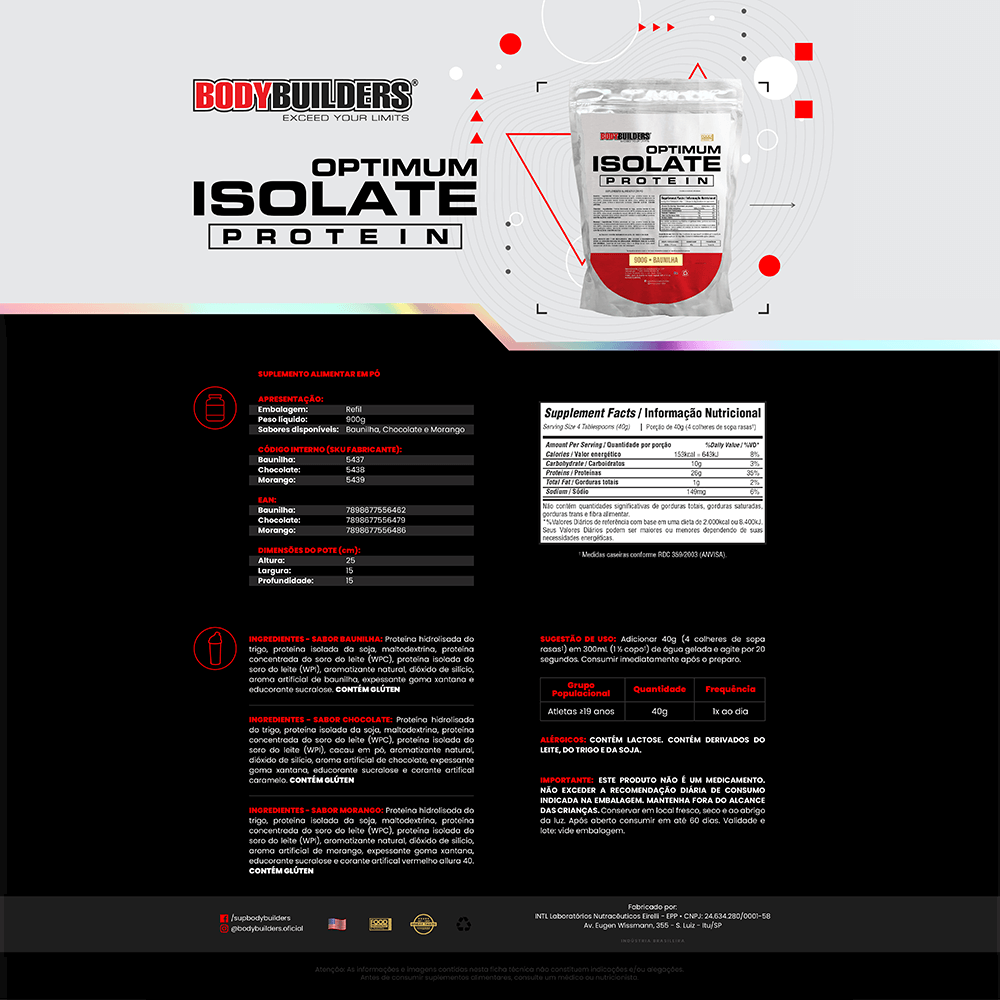 Optimum Isolate Whey Protein 900g - Bodybuilders