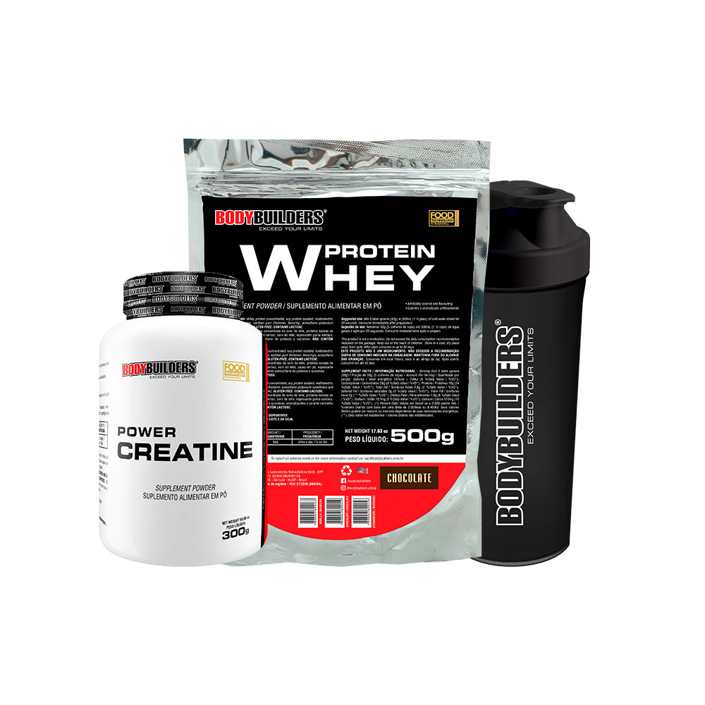 KIT Whey Protein 500g + Power Creatina 300g + Coqueteleira - Bodybuilders