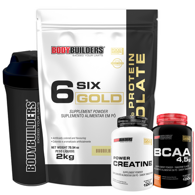 Kit 6 Six Gold 2kg + Power Creatine 100g + BCAA 100g + Coqueteleira 600ml - Bodybuilders