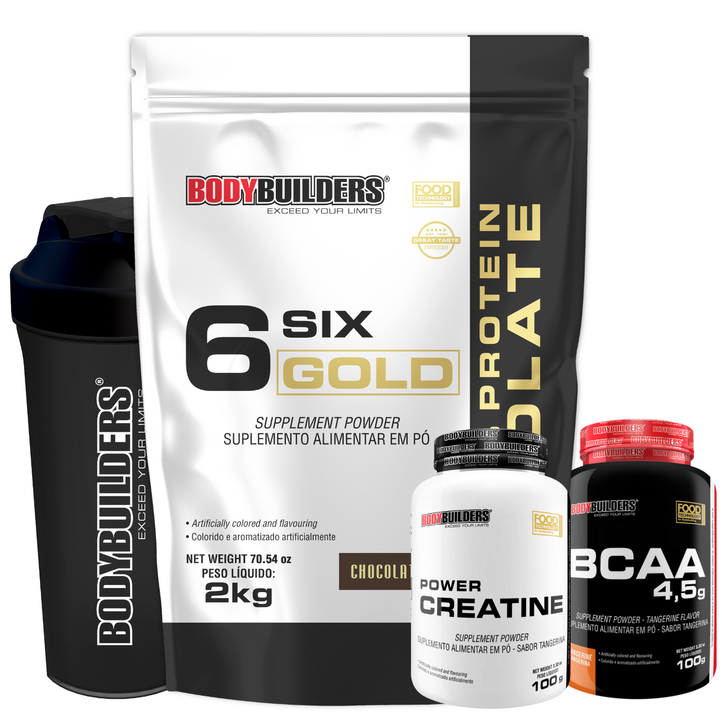 Kit 6 Six Gold 2kg + Power Creatine 100g + BCAA 100g + Coqueteleira 600ml - Bodybuilders