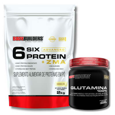 Kit 6 Six Protein Advanced c/ZMA 2kg + Glutamina 100% 300g - Bodybuilders