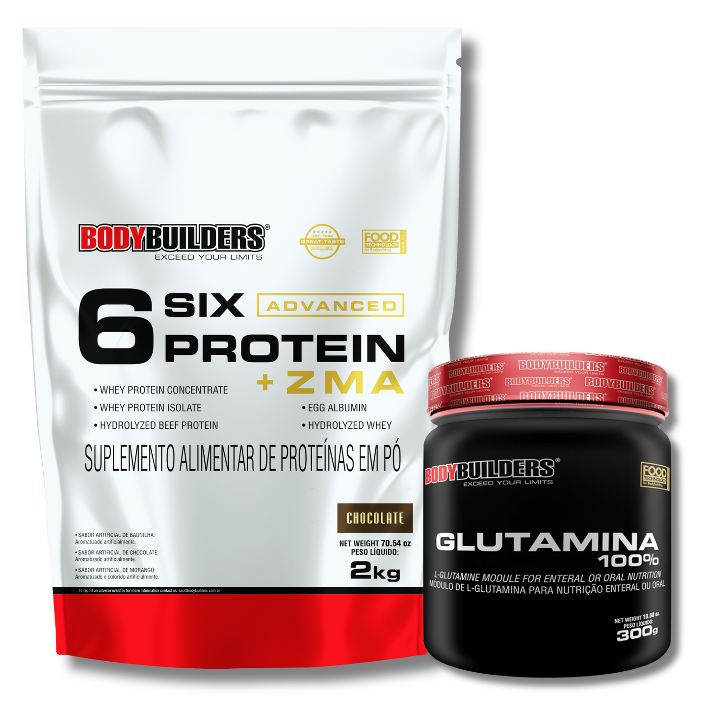 Kit 6 Six Protein Advanced c/ZMA 2kg + Glutamina 100% 300g - Bodybuilders