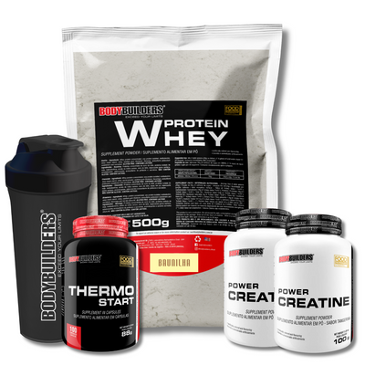 Kit Whey Protein 500g + 2x Power Creatina 100g + Thermo Start 100 Cáps + Coqueteleira - Bodybuilders