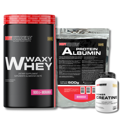 Kit Waxy Whey 900g + Albumin 500g + Power Creatine 100g - Bodybuilders