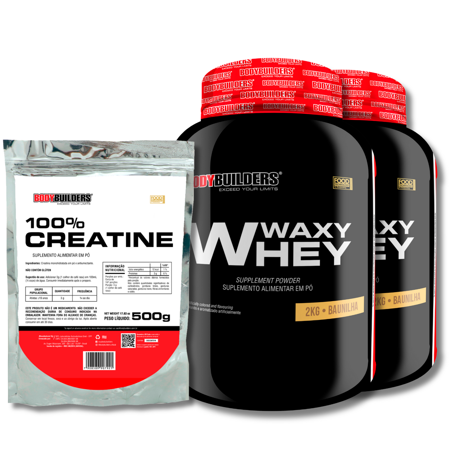 Kit 2x Waxy Whey 2kg + Creatine 100% 500g - Bodybuilders