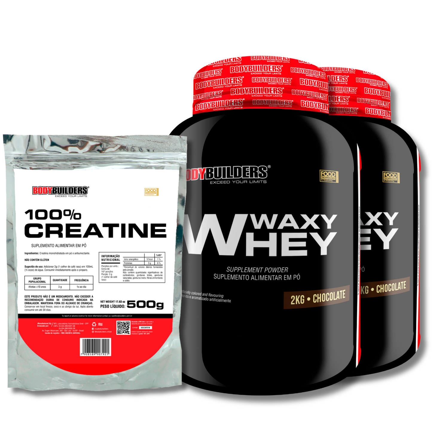 Kit 2x Waxy Whey 2kg + Creatine 100% 500g - Bodybuilders