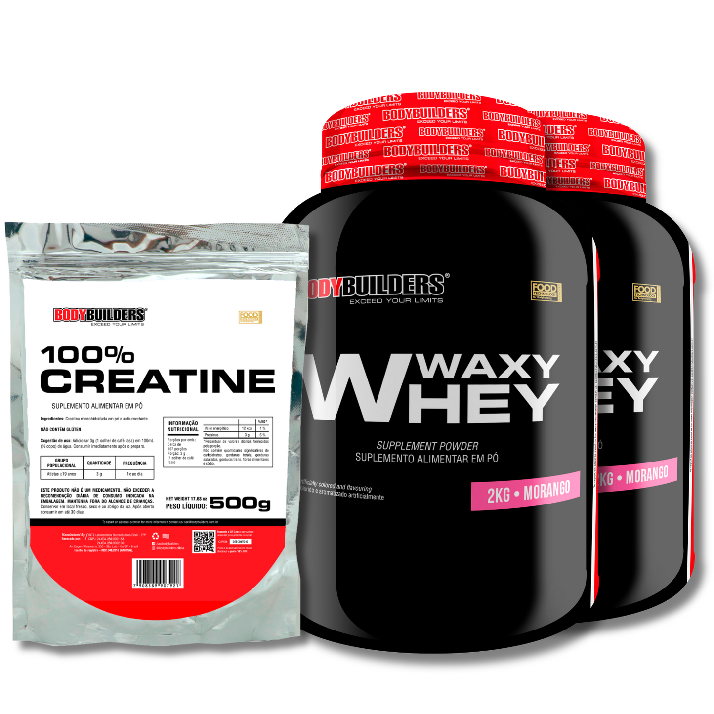 Kit 2x Waxy Whey 2kg + Creatine 100% 500g - Bodybuilders