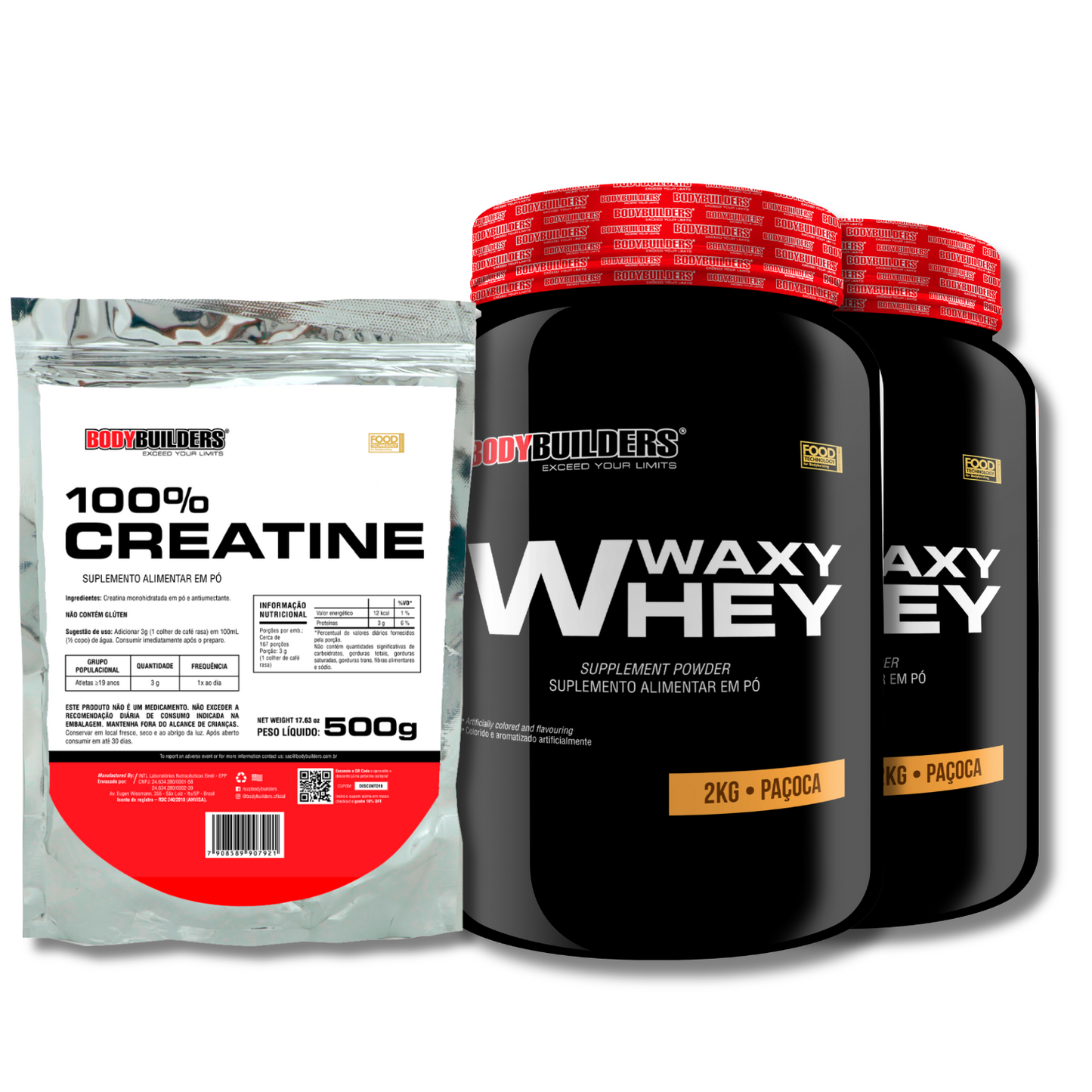 Kit 2x Waxy Whey 2kg + Creatine 100% 500g - Bodybuilders