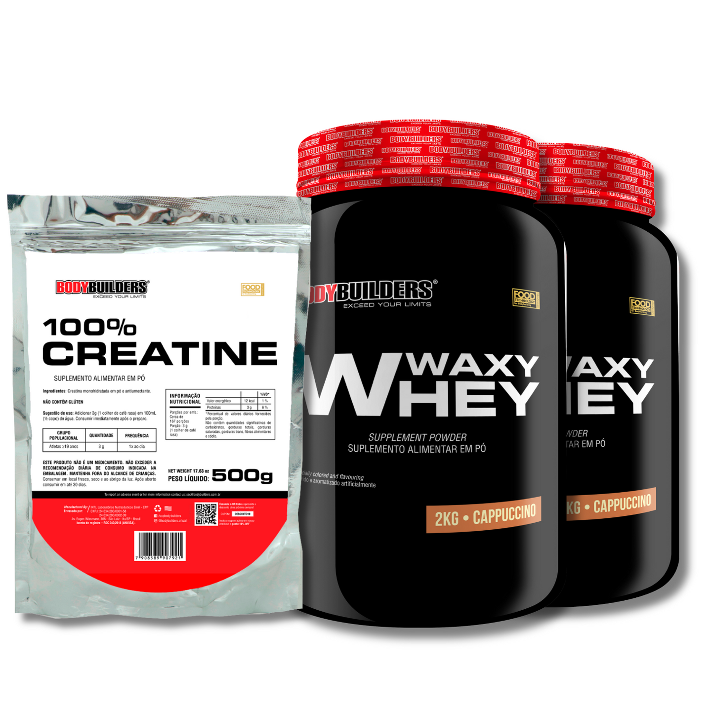 Kit 2x Waxy Whey 2kg + Creatine 100% 500g - Bodybuilders