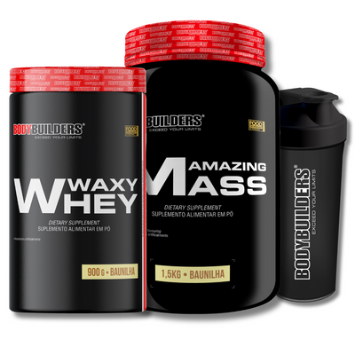 Kit Waxy Whey 900g + Amazing Mass 1,5kg + Coqueteleira 600ml - Bodybuilders