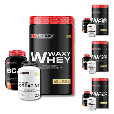 Kit 4x Whey Protein 900g + 4x Power Creatine 100g + 4x BCAA 4,5g 100g - Bodybuilders