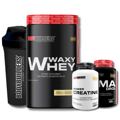 Kit Waxy Whey 900g + ZMADrol 120 Cápsulas + Power Creatine 100g + Coqueteleira – Bodybuilders
