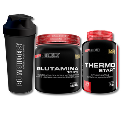 Kit Thermo Start 100 Cápsulas + Glutamina 300g + Coqueteleira 600ml - Bodybuilders
