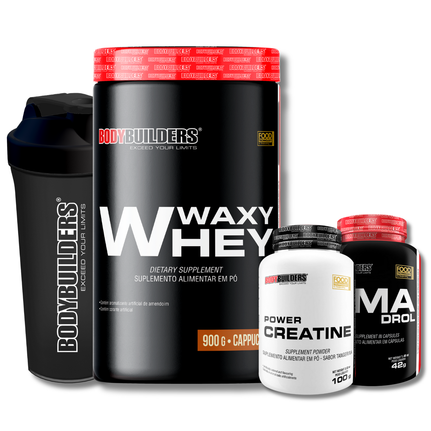 Kit Waxy Whey 900g + ZMADrol 120 Cápsulas + Power Creatine 100g + Coqueteleira – Bodybuilders