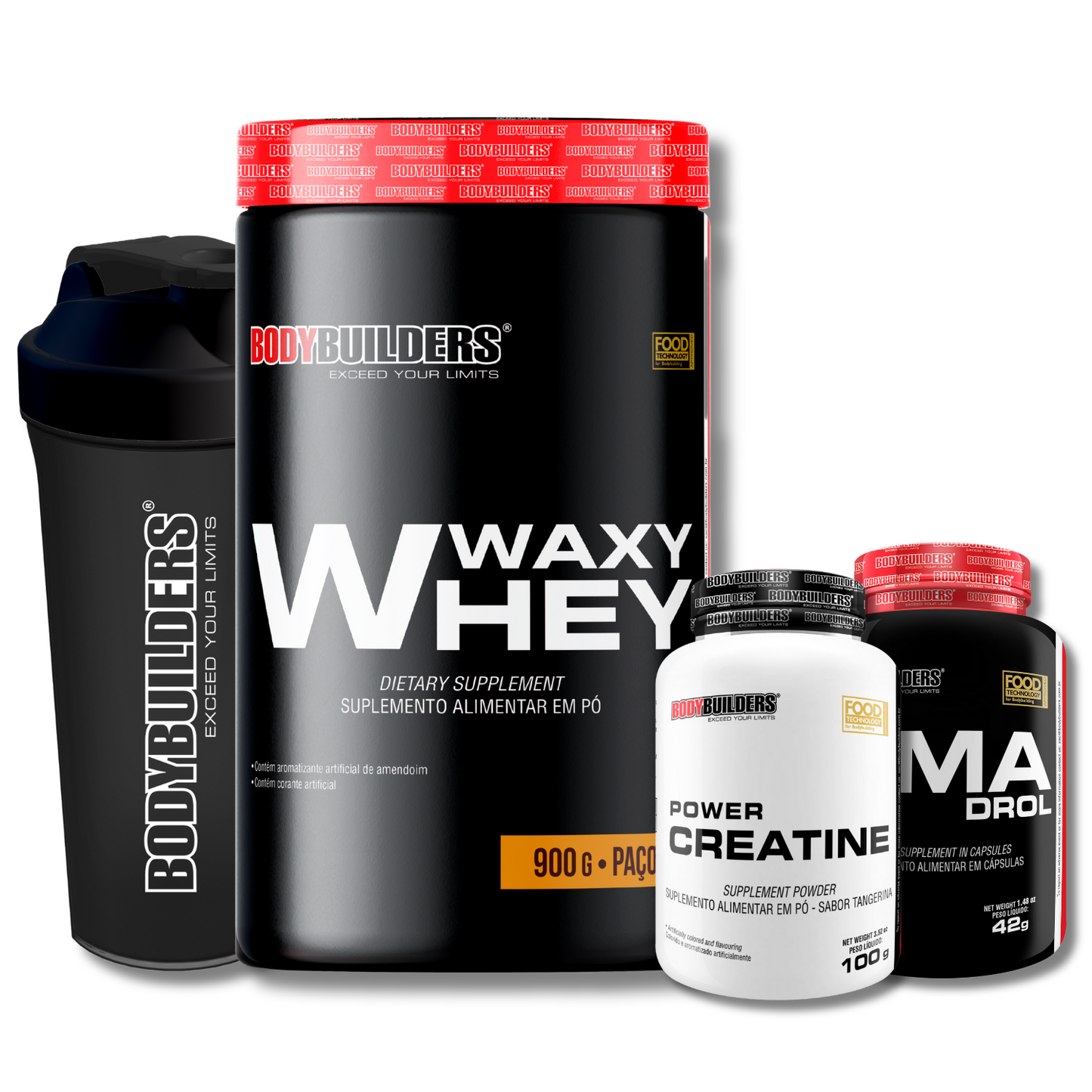 Kit Waxy Whey 900g + ZMADrol 120 Cápsulas + Power Creatine 100g + Coqueteleira – Bodybuilders