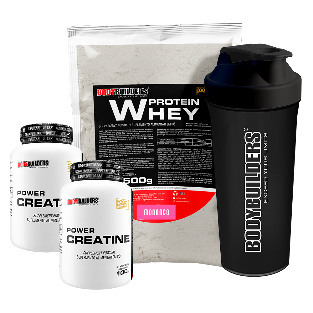 KIT Whey Protein 500g + 2x Creatina 100g + Coqueteleira - Bodybuilders